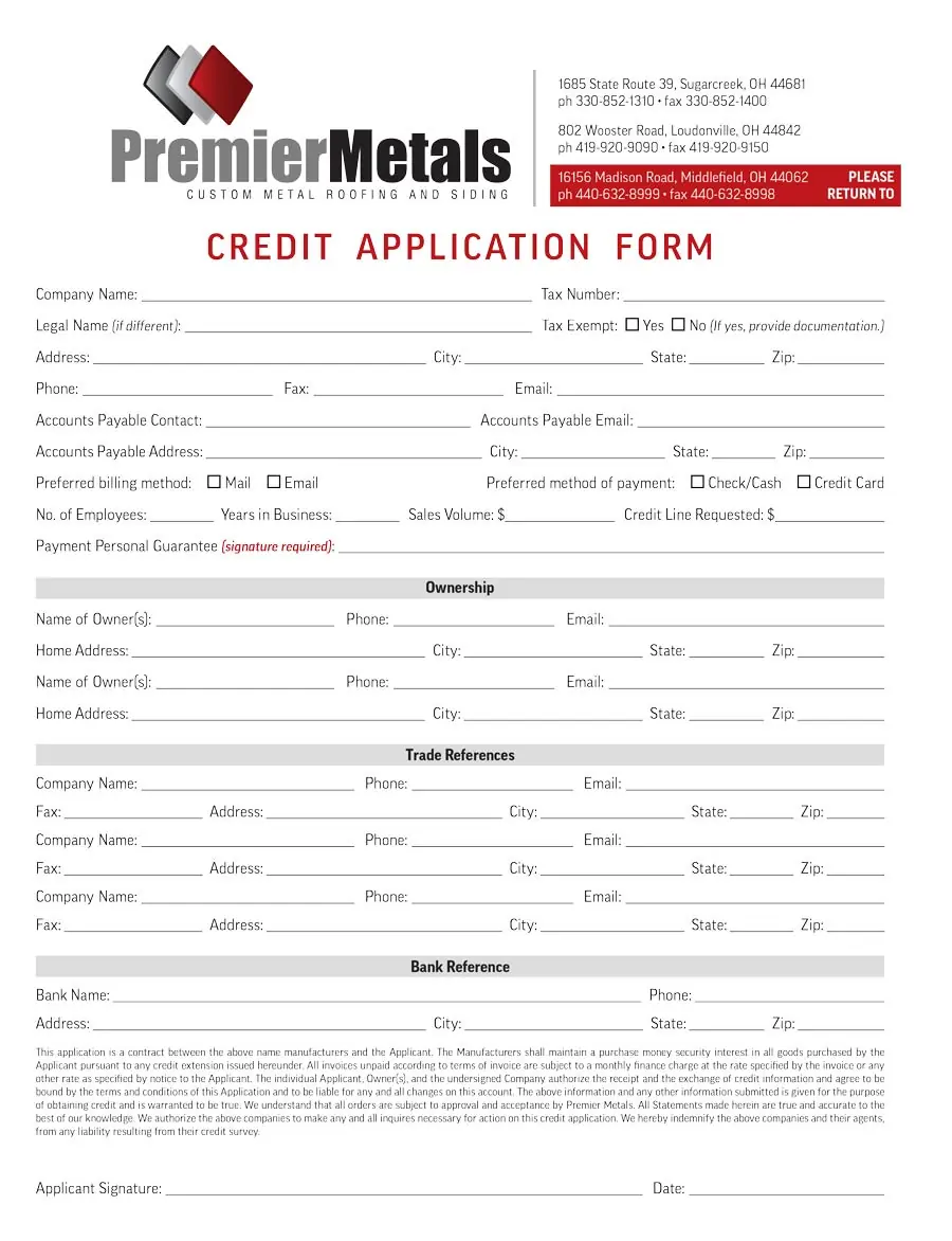 Credit Application Middlefield