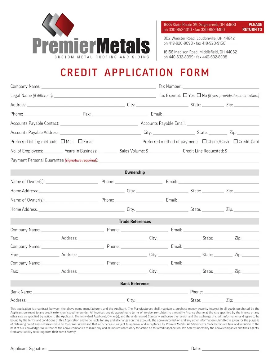 Credit Application Sugarcreek