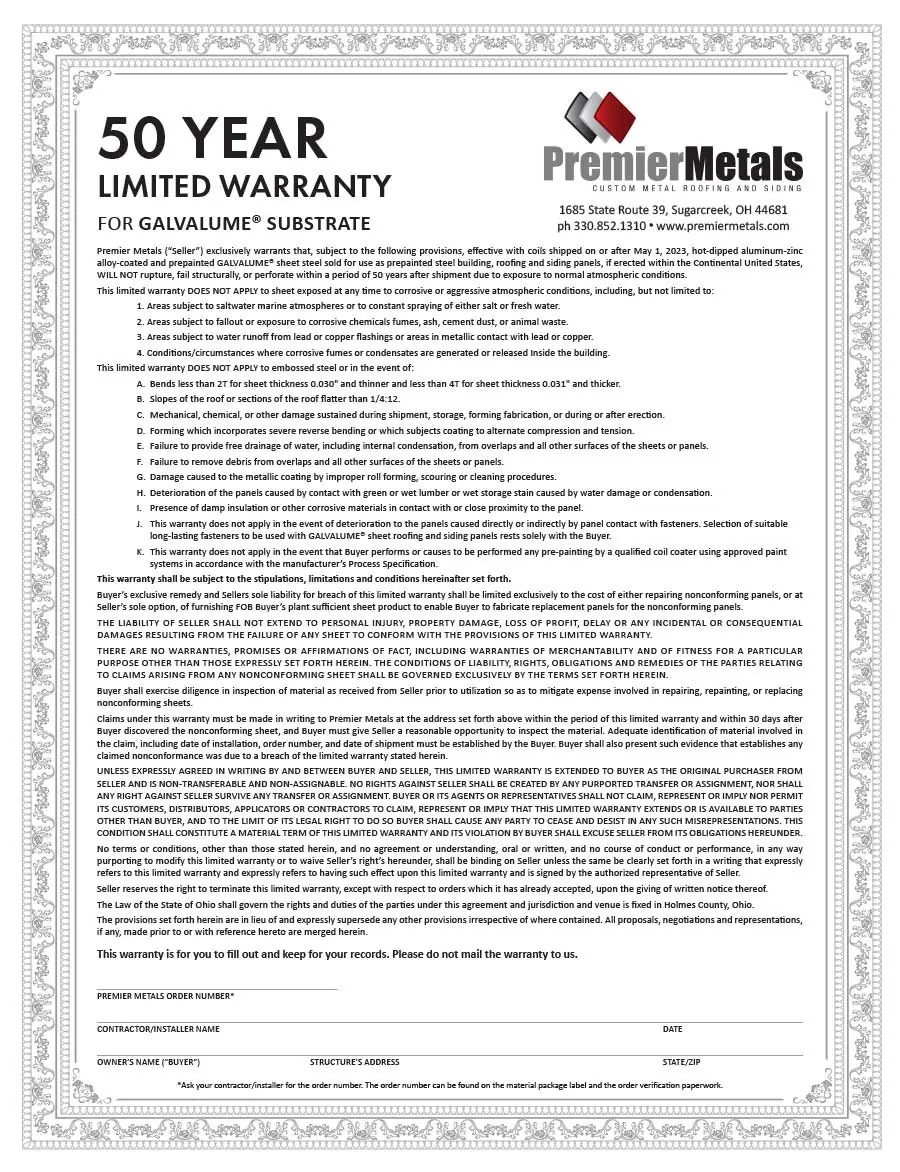 Galvalume Warranty