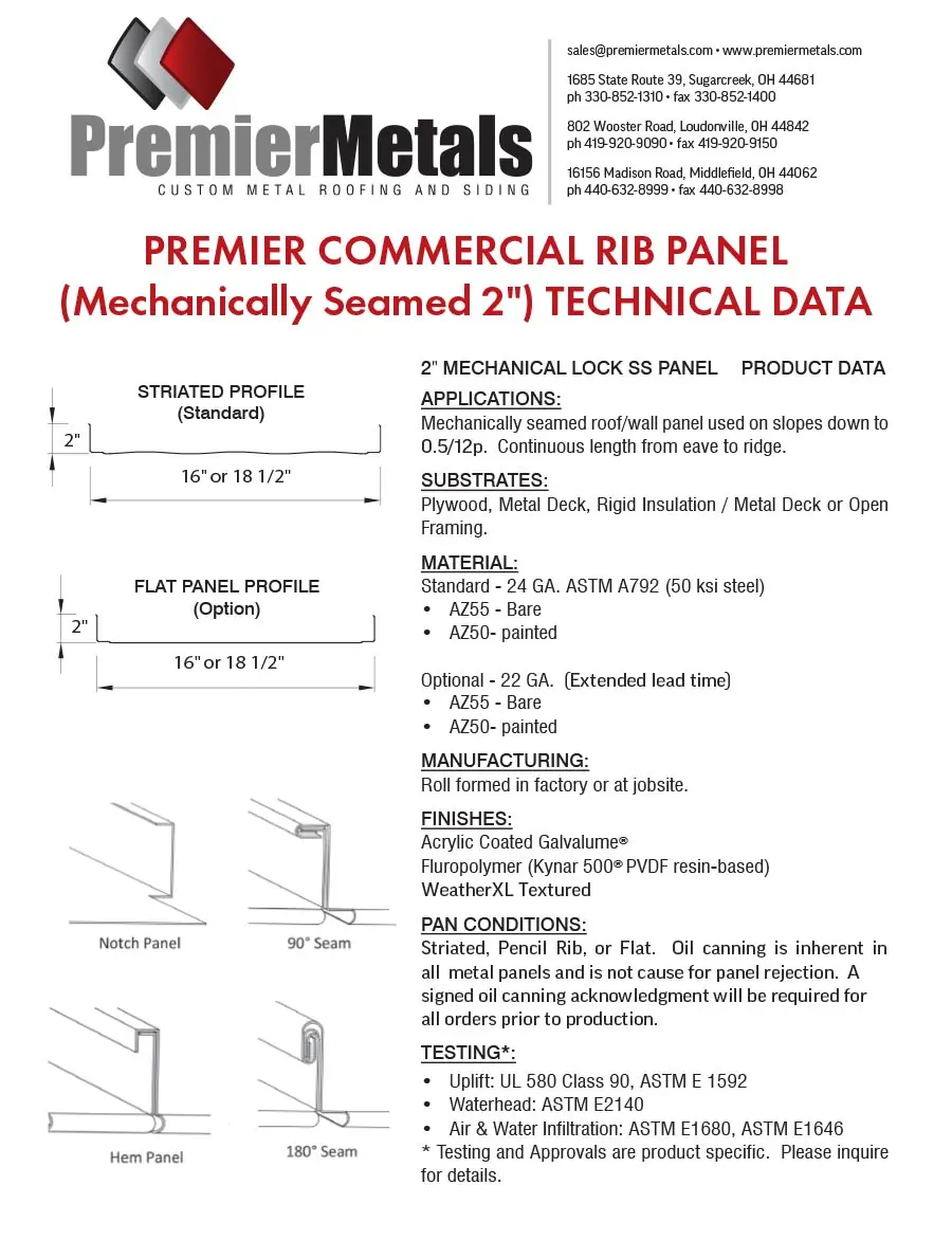 Premier Commercial Mechnically Seamed Panel Data
